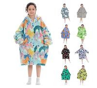 Girls Wearable Blanket Hoodie Oversized Winter Warm Sherpa Fleece Cute Graphic Fuzzy Home Comfy Hooded Sweatshirt Kids Cozy Comfort Onesie With Pocket (Light Green, 7-12 Years)