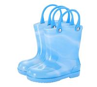 Girls Wellie with Handle, Child Kids Lightweight Wellies Neon Pattern Welly Boots Rain Boot Wellingtons Waterproof Boots Wet Weather Footwear Light Blue Size UK 3