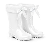Girls Welly Boots with Faux Fur Cuff & Bow - Waterproof Wellington Boots for Kids, Boutique Style Rain Wellies, Practical Outdoor Footwear for School, Winter & Puddles