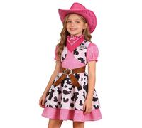 Girls Western Cosplay Leopard Print Vest Skirt Bandana Party Performance Outfit Complete Set, Fringe Hat Necklace Buckle Belt Wild Stage Show Fancy Dress Elegant Costume #D Pink