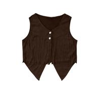 Girls Western Fringe Vest Bohemian Cowboy Cowgirl Style Suede Leather Top for Beer Festival Cosplay Summer Outfit Button Down V Neck Cut Out Festival Party Oktoberfest Outfits Coffee
