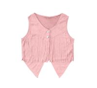 Girls Western Fringe Vest Bohemian Cowboy Cowgirl Style Suede Leather Top for Beer Festival Cosplay Summer Outfit Button Down V Neck Cut Out Festival Party Oktoberfest Outfits Pink