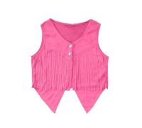 Girls Western Fringe Vest Bohemian Cowboy Cowgirl Style Suede Leather Top for Beer Festival Cosplay Summer Outfit Button Down V Neck Cut Out Festival Party Oktoberfest Outfits Red
