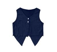Girls Western Fringe Vest Bohemian Cowboy Cowgirl Style Suede Leather Top for Beer Festival Cosplay Summer Outfit Button Down V Neck Cut Out Festival Party Oktoberfest Outfits Blue