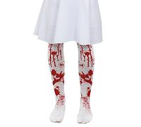 GIRLS WHITE BLOODSTAINED TIGHTS - RED STAIN PRINT FOR HALLOWEEN COSTUMES - CHILDREN'S (10-14 YEARS)