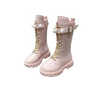 Girls White Boots Kids Stars Lace Up Riding Boots Mid Calf Combat Booties PU Leather Side Zipper Punk Goth Boot 4-12 Years