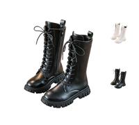 Girls White Knee-High Boots with Side Zippers Lace Up Plush Lined Combat School Shoes Walking Bootie for Kids Autumn and Winter Waterproof Non Slip Easy to Put On Long Boot Fashion Riding Boots