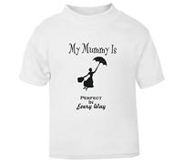 Girls White Mary Poppins Silhouette Personalised Embroidered T-Shirt with The Name of Your Choice. (White) (0-3 Months)