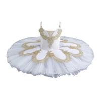 Girls' White Pancake Tutu Ballet Dress, Professional Swan Lake Ballerina Costume for Kids Dance Competition, Recital,A,150
