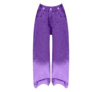 Girls Wide Leg Jeans Baggy Trousers Teen Candy Gradient Colors Loose Straight Elastic High Waist Denim Pants with Pockets Purple 11-12 Years