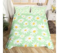 Girls Wildflower Daisy Bedding Set,Green Daisy Floral Duvet Cover for Teens,Kids Cartoon Flowers Comforter Cover Decorative Room,Children Country Style Quilt Cover with 2 Pillowcases,Double Size