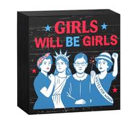 Girls will be Girls Desk Decor | Empowering Feminist Wooden Sign | Historical Quote Plaque | 5.5x5.5 inch Festive Office Gift for Her Women Girl