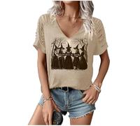 Girls Will Be Girls Witch Graphic Shirts for Womens Halloween Witch Outfit Tee Shirt Halloween V-Neck Cut Out Shirt Tops, Cut Out/Beige, S