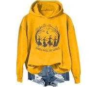 Girls Will Be Girls Witch Hoodie Witch Halloween Shirt Women Vintage Graphic Sweatshirt Yellow