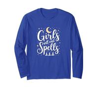 Girls Will Cast Spells: Witchy Magical Moon Stars Long Sleeve T-Shirt, Adult Unisex, Royal Blue, L