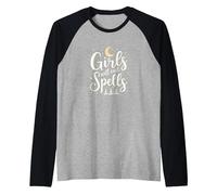 Girls Will Cast Spells: Witchy Magical Moon Stars Raglan Baseball Tee, Men, Black/Athletic Heather, S