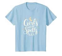 Girls Will Cast Spells: Witchy Magical Moon Stars T-Shirt, Kids, Baby Blue, 4 Years