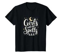 Girls Will Cast Spells: Witchy Magical Moon Stars T-Shirt, Kids, Black, 2 Years