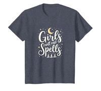 Girls Will Cast Spells: Witchy Magical Moon Stars T-Shirt, Kids, Heather Blue, 3 Years