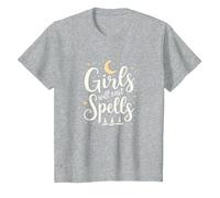 Girls Will Cast Spells: Witchy Magical Moon Stars T-Shirt, Kids, Heather Grey, 2 Years