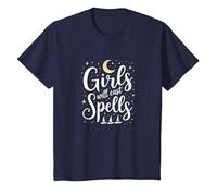 Girls Will Cast Spells: Witchy Magical Moon Stars T-Shirt, Kids, Navy, 6 Years