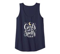 Girls Will Cast Spells: Witchy Magical Moon Stars Tank Top, Women, Navy, XL
