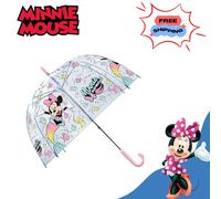 SRV Hub Kids Minnie Mouse PVC Umbrella, 74cm Durable Transparent Dome Umbrella for Girls | Windproof | Perfect for Rainy Adventures, Reliable and Waterproof 3-7 Years