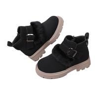 Girls' Winter Ankle Boots Faux Suede Boot Plush Snow Short Shoes Kids Horse Riding Boots Side Zipper Buckle Booties Thick Heel Warm Boot Cowgirl Cowboy Western Shoes Comfy School Booties