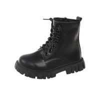 Girls Winter Boots Combat Ankle Booties with Lace-Up Zipper Design Cowgirl Cowboy Short Boot Comfortable Casual Shoes Non-Slip School Boots Indoor Outdoor Mid-Calf PU Leather Boot Kids Footwear