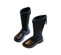 Girls Winter Boots Knee Faux Leather Princess Boots, Kids Warm Non-Slip Side Zipper Riding Boots Round Toe Waterproof Shool Shoes Winter Footwear Black Size UK 8.5
