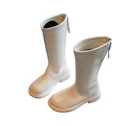 Girls Winter Boots Knee Faux Leather Princess Boots, Kids Warm Non-Slip Side Zipper Riding Boots Round Toe Waterproof Shool Shoes Winter Footwear Beige Size UK 1