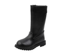 Girls Winter Boots Mid Calf Fur Lined, Warm Non-Slip Side Zipper Ankle Booties with Thick Sole, Genuine Leather Waterproof Snow Shoes for Toddler Little Girls Black