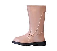 Girls Winter Boots Mid Calf Fur Lined, Warm Non-Slip Side Zipper Ankle Booties with Thick Sole, Genuine Leather Waterproof Snow Shoes for Toddler Little Girls Khaki
