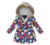 Girls Winter Coat Floral Print Hooded Jacket with Faux Fur Warm Parka Padded Overcoat for 2-8 Years