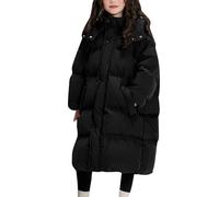 Girls Winter Coat Long Lightweight Hooded Puffer Jacket Maxi Length Warm Down Stylish Thermal Parka Waterproof Outdoor Insulated Clothes (Black, 11-12 Years)