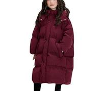 Girls Winter Coat Long Lightweight Hooded Puffer Jacket Maxi Length Warm Down Stylish Thermal Parka Waterproof Outdoor Insulated Clothes (Wine, 15-16 Years)