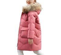 Girls Winter Coats Fluffy Plush Fur Hooded Windproof Jacket Overcoat Mid-Length Quilted Down Puffer Parka Outerwear Thicken Ski Jacket