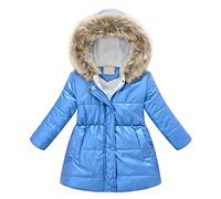Girls Winter Coats Puffer Jacket with Faux Fur Hooded Kids Waterproof Parka Outwear Toddler Warm Lined Snow Jacket Windproof Girls Coat&jacket (Blue, 8-9 Years)