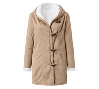 Girls Winter Coats Suede Fleece Lined Warm Long Sleeve Winter Jackets Teen Girls Button Hooded Outwear Youth Solid Duffle Coat (Khaki, 11-12 Years)