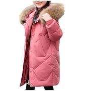 Girls Winter Coats Thickened Padded Jackets With Faux Fur Collar Parka 10-14 Years, Big Kids Puffer Jacket Quilted Down Overcoat School Coats Snowsuits Cold Weather 10 Years Pink