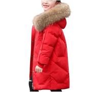 Girls Winter Coats Thickened Padded Jackets With Faux Fur Collar Parka 10-14 Years, Big Kids Puffer Jacket Quilted Down Overcoat School Coats Snowsuits Cold Weather 10 Years Red