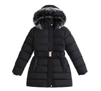 Girls' Winter Down Coat, Warm Lined Hooded Jacket, Fashionable Outerwear for Cold Days, black, 8-9 Jahre