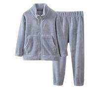 Girls Winter Fleece Pajama Long Sleeve Thermal Loungewear Soft Cozy Sleepwear for Cold Weather Holiday Family Outfits Grey