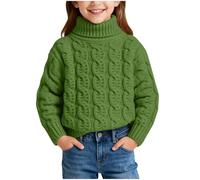Girls Winter High Neck Pullover Knitwear Sweater Tops - Children Soft Christmas Trendy Jumpers for 3-8 Years，Unisex Kids Long Sleeve Casual Turtleneck Cable Shirt Green
