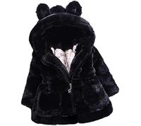 Girls Winter Hooded Rabbit Ears Coat Faux Fur Warm Jackets Outwear Winter Clothes for 1-5 Years (Black, 130)