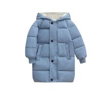 Girls Winter Jacket Padded Long Coat Hooded Puffer Jacket Thicken Down Coats Kids Warm Longline Parka School Coats With Pockets Outerwear Age 4 Years Blue