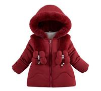 Girls Winter Jacket Thicken Coats With Faux Fur Hood Fleece Lined Long Sleeve Warm Windproof Parka Coat Butterfly Padded Overcoat Outerwear Snowsuits Ski School Age 2 Years Red