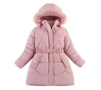 Girls' Winter Jackets Padded Parka Belted Faux Fur Collar Hooded Pockets Soild Color Princess Children's Puffer Jackets Casual Winter Warm School Travel Essentials Coats for 9-10 11-12 Kids UK
