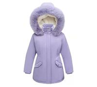 Girls' Winter Jackets Padded Parka Belted Faux Fur Collar Hooded Pockets Soild Color Princess Children's Puffer Jackets Casual Winter Warm School Travel Essentials Coats for 9-10 11-12 Kids UK