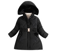 Girls' Winter Jackets Padded Parka Belted Faux Fur Collar Hooded Pockets Soild Color Princess Children's Puffer Jackets Casual Winter Warm School Travel Essentials Coats for 9-10 11-12 Kids UK